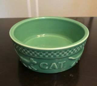 Longaberger Pottery Green 5” Cat Food Bowl Usa