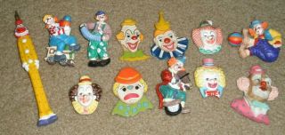 12 Clown Magnets 3 Are Travco Brand 1979 & One 6.  5 " Pencil Like & 8 Ceramic