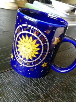 Cobalt Blue Gold Coffee Mug Cup Celestial Stars 1994 J.  I.  I.  Gift Euc