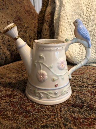 Lenox Petals & Pearls Bluebird Bud Flower Vase Porcelain Watering Can 5.  5 "