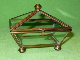 Vintage Brass & Glass Chest Shaped Display Box / Trinket Box With Slanted Sides.