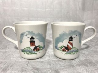 Corelle Lighthouse Coffee Cups Mugs Coordinates Stoneware Outer Banks Set Of 2