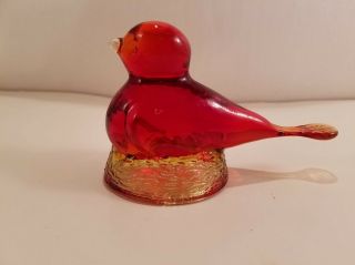 Ruby Red Kanawha Art Glass Bird On Nest Euc Red Paperweight