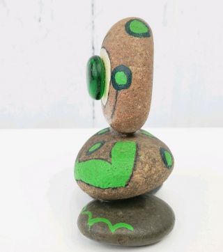 90 ' s Green Eyed Alien Arizona Hippie Pet Rock Painted Rock Figurine Pop Art 5