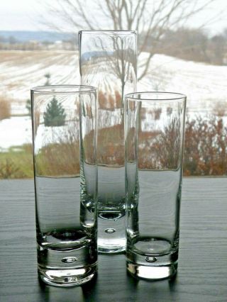 Set Of 3 Clear Glass Cylinder Bud Vases Weighted Bottom Encased Bubble Base