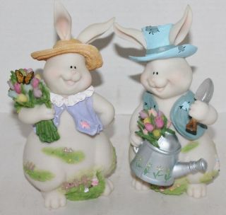 Home Interior - Set Of 2 - Easter Bunny Figurines - 2003 - 7 1/2 " -
