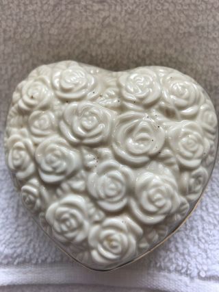 Lenox Trinket Box,  Sculpted Roses,  Gold Trim Heart Shaped Covered