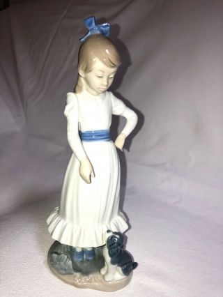 Lladro Nao " My Dog Does Tricks Girl And Puppy With Hoop " 379 Glaze Finish 1983