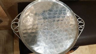 Vintage Buenilum Hand Wrought Aluminum Tray - Platter - Large & - Grape Motif