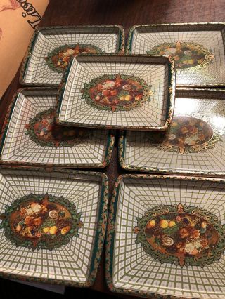 7 Vintage Daher Decorated Ware 11101 Tin Trays Fruit Green Rectangle 7.  75 X 6