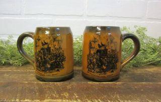 2 Vintage Pickwick Chas Dickens Brown Pottery Ridgways England Mugs Cups