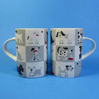Chequered Pets Porcelain Mugs Set Of 2 Dogs Black Gray Red Mug Rayware Dog