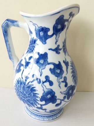 Seymour Mann China Blue Floral Porcelain Pitcher Willow Style 11 "