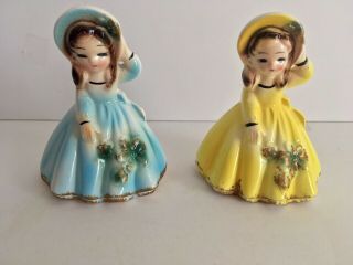 2 Porcelain Figural Girl Lady Bells Josef Type Made In Japan,  3 3/4 " H