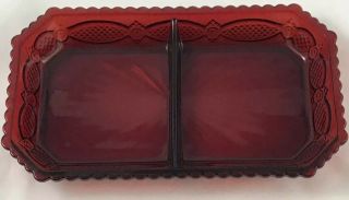 Avon 1876 Ruby Red Cape Cod Candy Relish Dish Platter Sectioned Glass Plate Euc