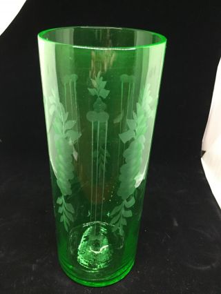 Green Vaseline Uranium Glass Vase Grape? Modern Design 10”