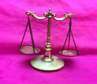 Vintage Brass Mini Balance Scale Of Justice With Marble Base -