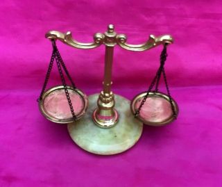 Vintage Brass Mini Balance Scale Of Justice With Marble Base - 2