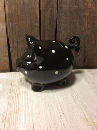 Temptations By Tara Pig Canister With Lid For Sugar/spices Black/white Polka Dot