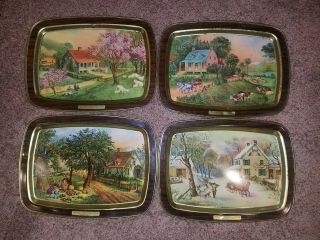 Complete Set Of 4 Currier And Ives Vintage American Homestead 1868 Trays