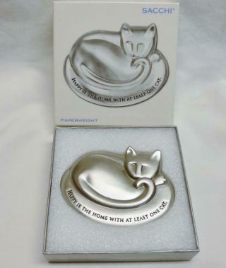 Lovely Sacchi Cat Paperweight - " Happy Is The Home With At Least One Cat ".
