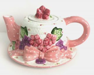 Seymour Mann Collectible Teapot Flowered Brimmed Hat Pink Purple Green On White