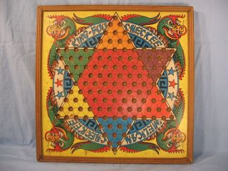 1938 King - Foo - Checkee Chinese Checkers 2 Sided Game Board Wall Art