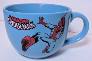 Large Marvel Comics Spiderman Coffee Mug Tea Cup Soup Cereal Bowl Superhero Blue