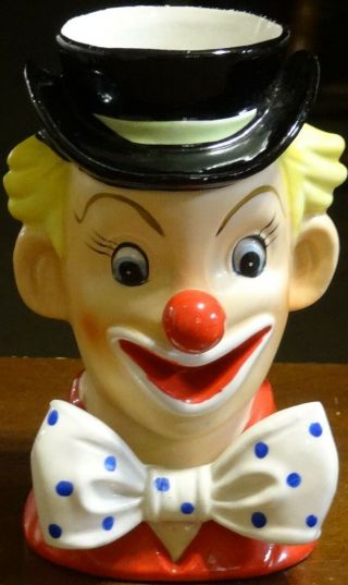 Vintage Napco Napcoware Japan " Clown Face Head Vase " Bow Tie Top Hat Figure