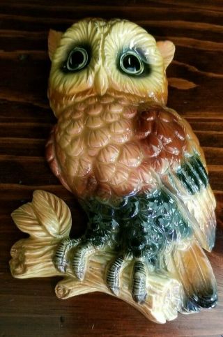 Vintage Lefton Ceramic Owl Wall Hanging Plaque,  Lovely Details,  Very Cute
