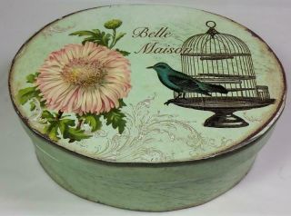 Vintage Style Oval Box Tin French Paris Bird Cage Trinkets Jewelry Keepsakes