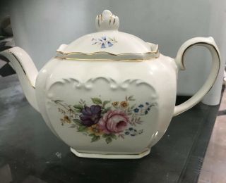 Windsor Rectangle Tea Pot - Floral - Pink Rose,  Daisy,  Primrose.  England