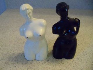 Vintage Black & White Nude Woman Art Bust Sculpture Salt & Pepper Shaker Set
