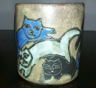 Handmade Stoneware Pottery Cats Large 16oz Coffee Cup Mug Design By Mara Mexico 2