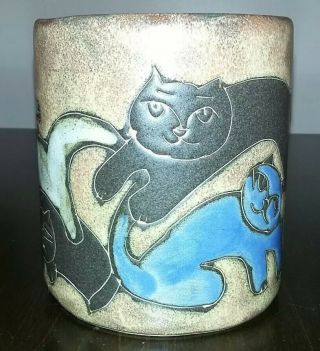 Handmade Stoneware Pottery Cats Large 16oz Coffee Cup Mug Design By Mara Mexico 3