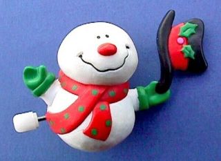 Hallmark Pin Christmas Vintage Wind Up Snowman Tipping Hat Holiday Brooch