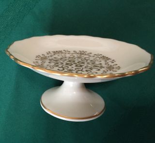 Vintage Lenox China Pedestal Candy Dish Ivory 24 K Gold Rim 2 1/2 Inch High