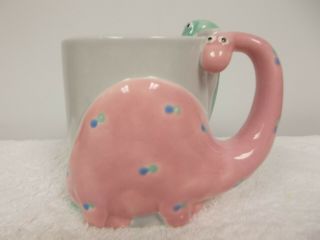 Vintage 1986 Fitz & Floyd Pink Green Dinosaurs Coffee Tea Cup Mug