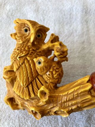 S.  Yanik Meerschaum Pipe Exquisite Set Of Owls W/ Case And Stand