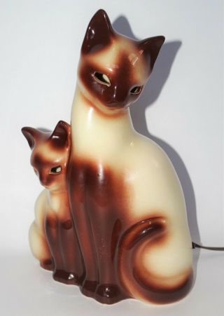 Vintage 1950s Kron Siamese Cat Kitten Ceramic Tv Lamp Night Light Art Deco Mcm