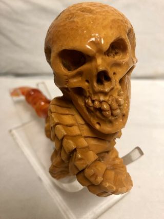 S.  Yanik Meerschaum Pipe Skull Serpentine Spine W/ Stand And Case