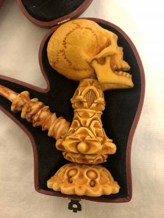S.  Yanik Meerschaum Pipe Skeleton Skull With Case