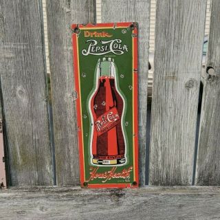 Pepsi Cola Porcelain Sign Door Push Pull Soda Pop Rack Display Vintage