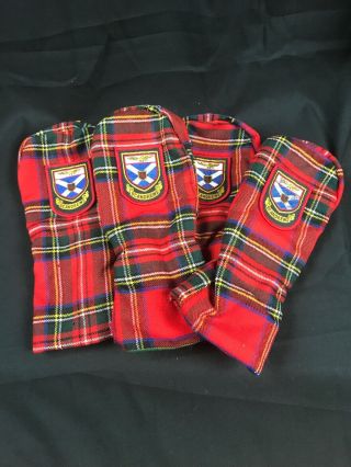 Vintage St.  Andrews Red Plaid Golf Head Covers Set Of 4; 1,  3,  5,  7 Clubs