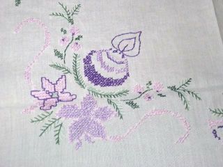 A Perfectly Purple Christmas Vintage German Hand Embroidered Tablecloth