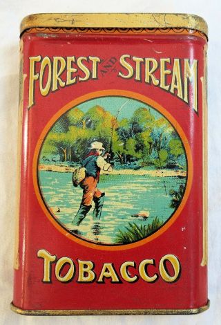 Forest And Stream Tobacco Tin Vertical Pocket Fine Vtg Old Antique