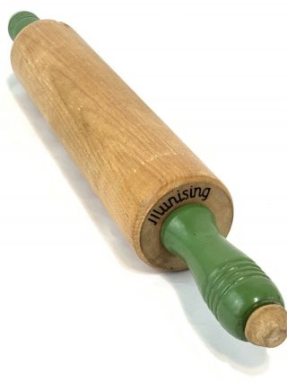 Vintage Green Wood Wooden Rolling Pin Handles 17.  5 " Munsing Antique Rustic