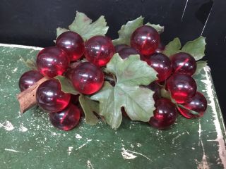 Vintage Acrylic Lucite Grape Cluster Red Large Driftwood Stem Retro 11”