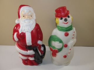 Vintage 1968 Empire 13 " Santa Claus And Snowman Plastic Blow Mold