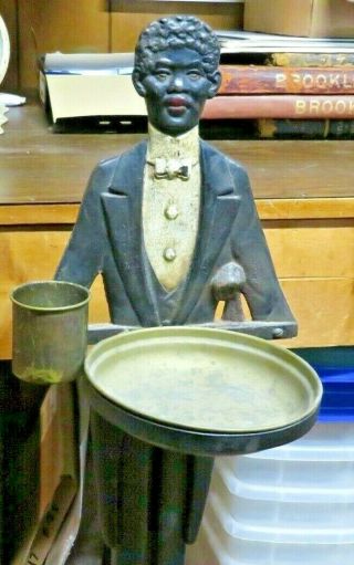 Vintage Black Butler Cast - Iron Smoke Stand With Ashtray - 36 " Tall - Black Americana